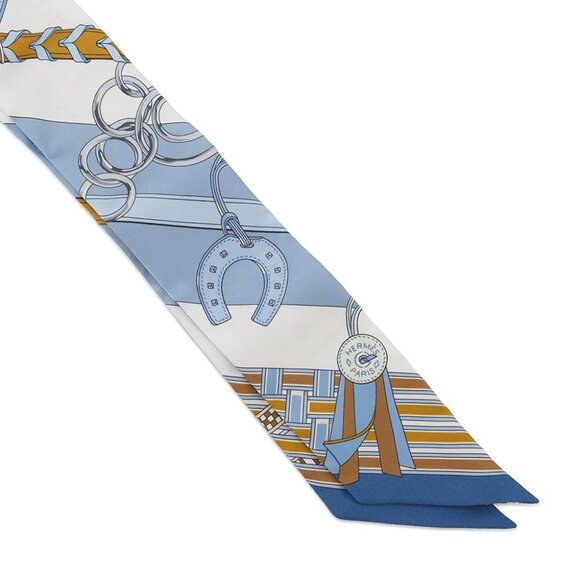 HERMES Twilly Brides et Gris-Gris Silk100% Blue Jean/White/Multicolor H062849S - Picture 4 of 8